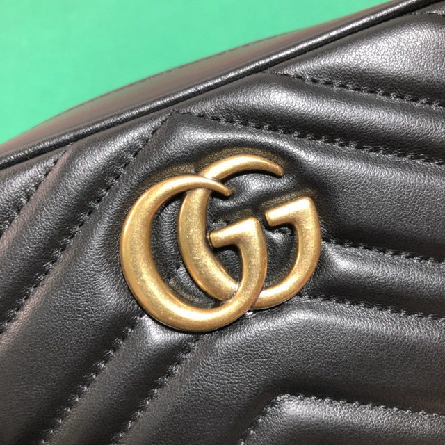 Gucci經典款女包 448065 古馳GG Marmont系列小號相機包 Gucci黑色原廠皮單肩斜挎包  gqy2727